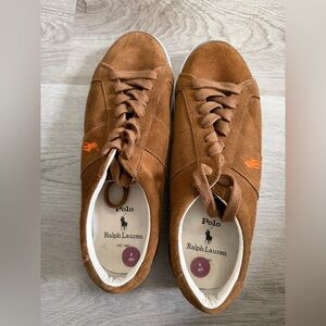 Polo by Ralph Lauren Brown Suede Sneakers with Orange Logo